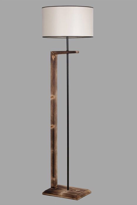 Opviq Lámpara de Pie de Madera y Metal con Pantalla de Tela Marrón y Crema